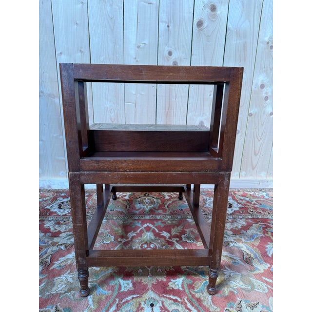 Wood Vintage English Library Staircase in Green and Gold Leather, 1950s For Sale - Image 7 of 11