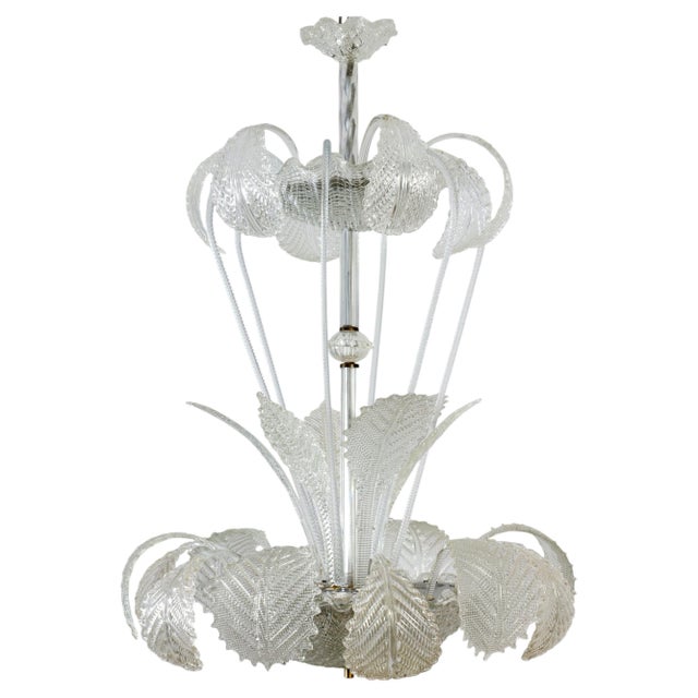 Art Deco Ninfea Murano Glass Chandelier attributed to Barovier Italy, 1940 For Sale - Image 12 of 12
