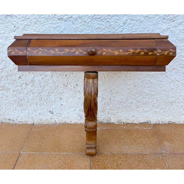 Spanish Wall-Mounted Wood Nightstands with Floral Inlay, 1930, Set of 2 For Sale - Image 9 of 10