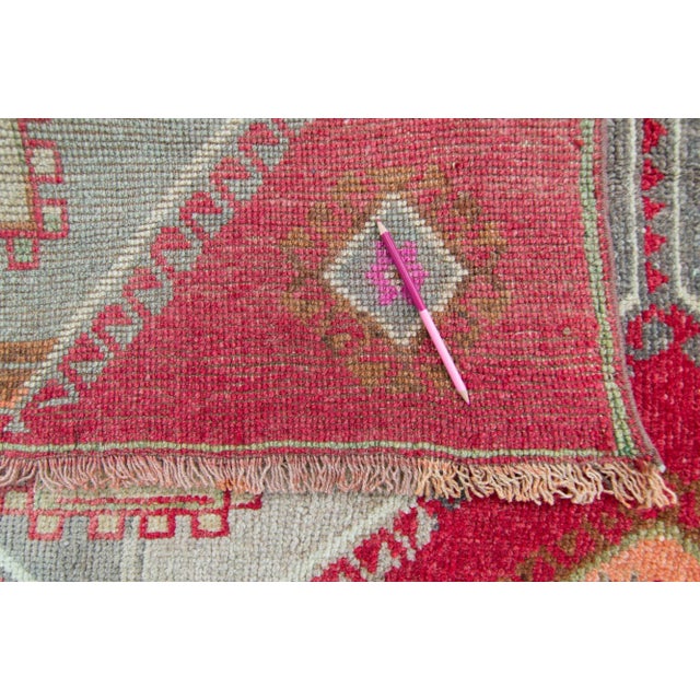 1950s Vintage Red Lake Van Geometric Wool Wide Hand Knotted Runner For Sale - Image 10 of 11