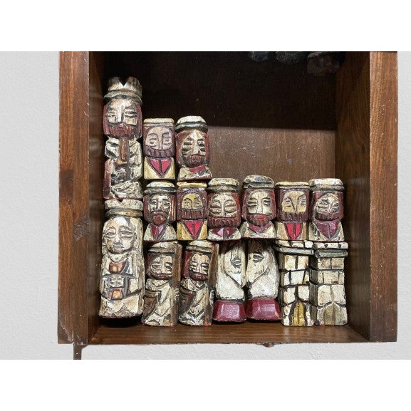 Wood Walnut Chess Table With Hand-Carved Figures. Spain, 1960s For Sale - Image 7 of 12