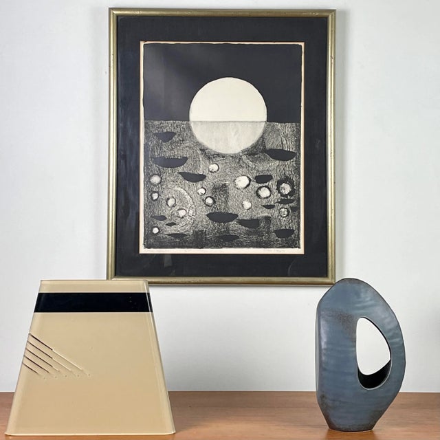 Vintage Postmodern Borroni Lucite Lamp (ca. 1980). Hand crafted lucite lamp reverse painted in beige with a black stripe...