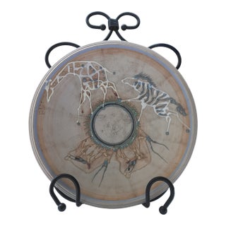 Pristine Vintage Donn Hedman Studio Art Pottery Safari Platter – 10" Slip-Trailed Stoneware For Sale
