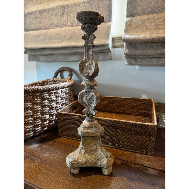 Greige 18th-Century Italian Wooden Altar Stick For Sale - Image 8 of 10