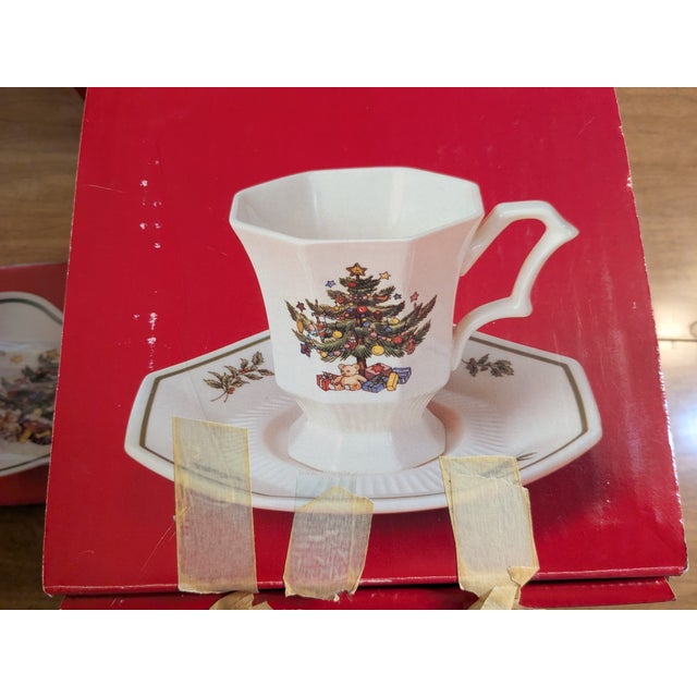 Ceramic 1980s Nikko Christmastime Octagonal Cup and Saucer Set For Sale - Image 7 of 7
