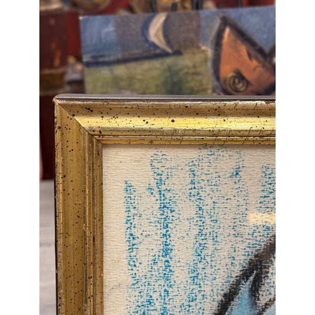 Lucia Lopez figurative cubist study, c. 1950-60 pastel and charcoal on paper presented in a vintage water gilt gold frame...