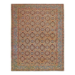 1890s Ivory Geometric Antique Persian Tabriz Haji Jalili Rug 4'2" X 5'3" Handknotted Wool Carpet For Sale