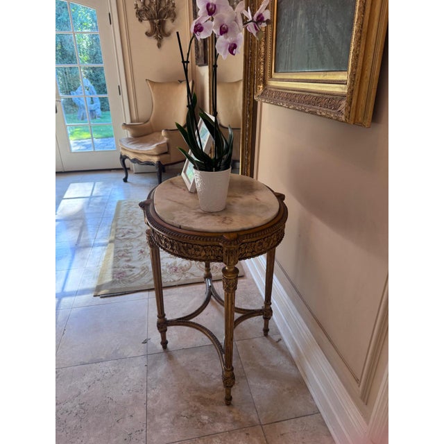 The School of Paris French Louis XVI Style Giltwood Oval Gueridon With Onyx Marble Top, Late 19th Century For Sale - Image 3 of 7