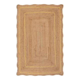 Yellow Natural Jute Wave Scallop Rug 2.5x6 Ft. For Sale