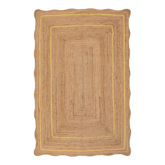 Yellow Natural Jute Wave Scallop Rug 2.5x6 Ft. For Sale