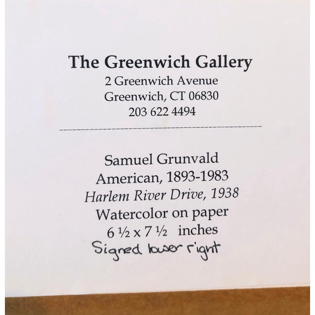 Early 20th Century Samuel Grunvald, 1930's American WPA Modernist New York City Watercolor Painting Harlem River Dr, c.1938 For Sale - Image 5 of 6
