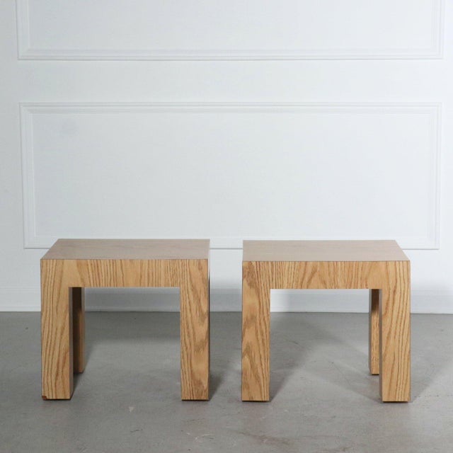 Modern 1970s Modern Faux Woodgrain Parsons Side Tables - A Pair For Sale - Image 3 of 6