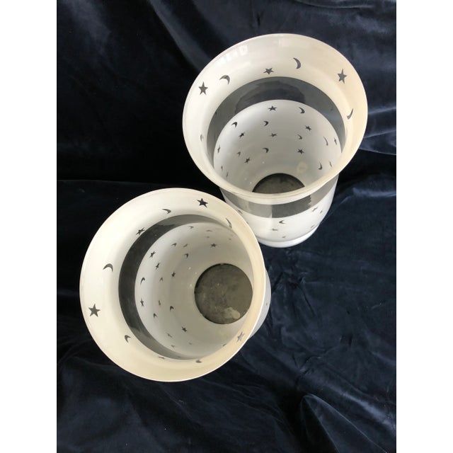 Moon & Stars Decorated Large Scale Frosted Glass Hurricane Shades - A Pair For Sale - Image 4 of 7