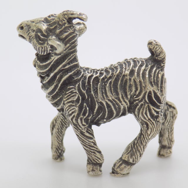 Vintage Italian Handmade Genuine Silver Goat Detailed Figurine Miniature For Sale - Image 6 of 9