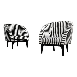 Set of Mid-Century Scandinavian Modern Rounded Armchairs with Black & White Stripes, 1960s For Sale