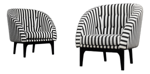 Set of Mid-Century Scandinavian Modern Rounded Armchairs with Black & White Stripes, 1960s