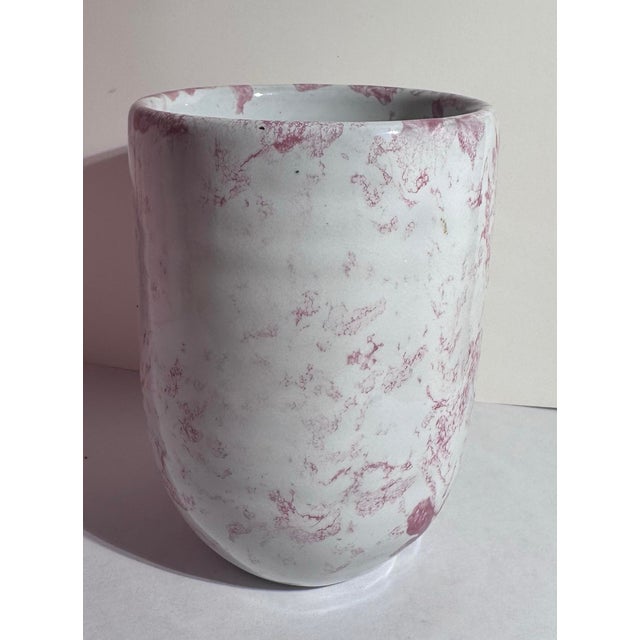 Ceramic Vintage Bybee Pottery Marbled Hand-Thrown Ceramic Cups / Tumblers - Pair (Pink & Sage Green) For Sale - Image 7 of 10