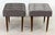Pair of Mid Century Benches. Newly upholstered with buttons and seaming. Featuring walnut legs with brass sabots. Good...