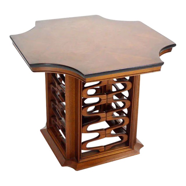 Mid-Century Modern Occasional Side Table With Carved Walnut Base For Sale