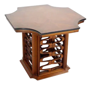 Mid-Century Modern Occasional Side Table With Carved Walnut Base