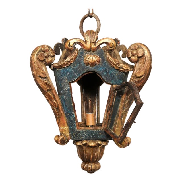 19th Century Italian Hanging Wood-carved Lantern For Sale