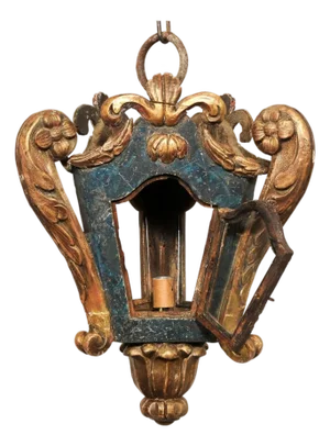 19th Century Italian Hanging Wood-carved Lantern