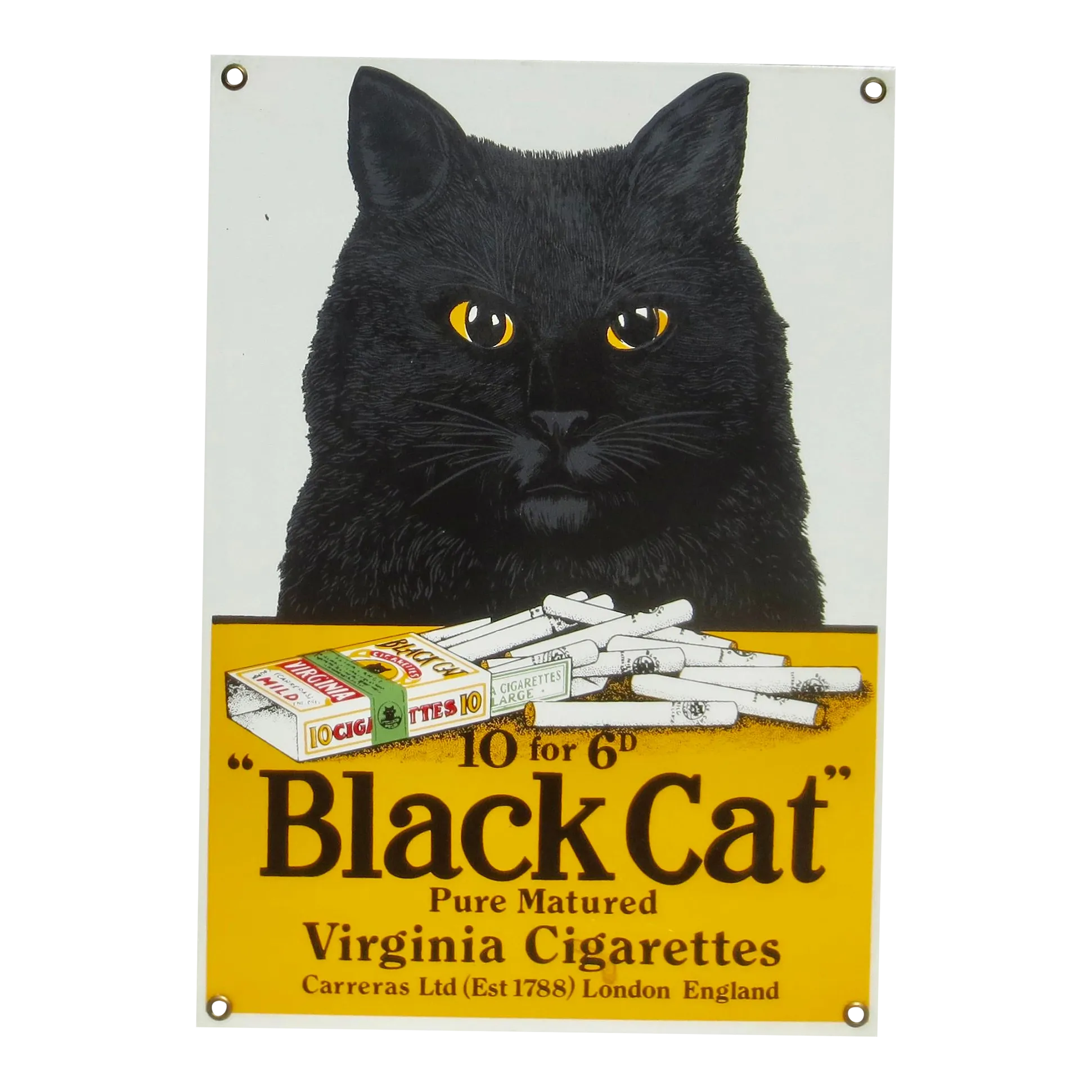 black cat cigarettes enamel sign Black Cat Enamel Sign Vintage 70s/80s
