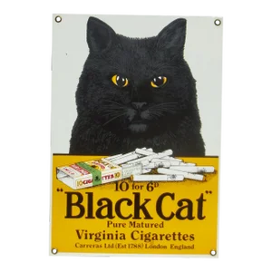 Black Cat Enamel Sign Vintage 70s/80s