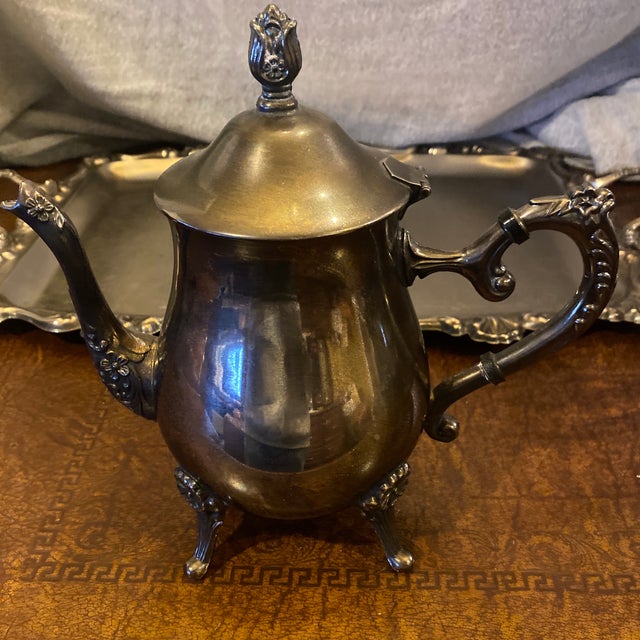Vintage Tea and Coffee Silver-Plated Matching 5 Piece Service Set With Tray For Sale - Image 9 of 12