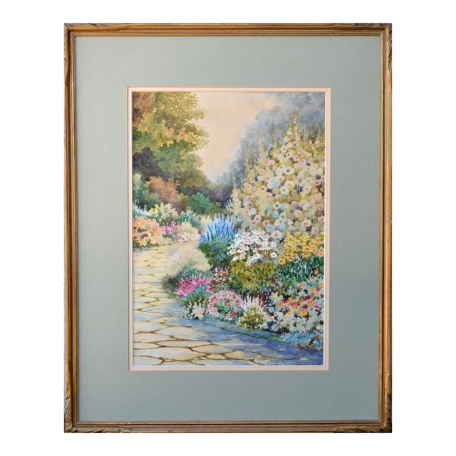1963 "In the Garden" Watercolor Painting by Stanley Burchett, Framed For Sale