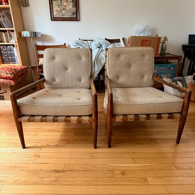 Tan A Pair of t.h. Robsjohn-Gibbings Lounge Chairs For Sale - Image 8 of 13