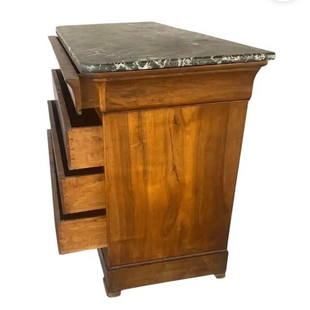 Brown Louis Philippe Book Matched Burl Walnut Chest With Marble Top For Sale - Image 8 of 15