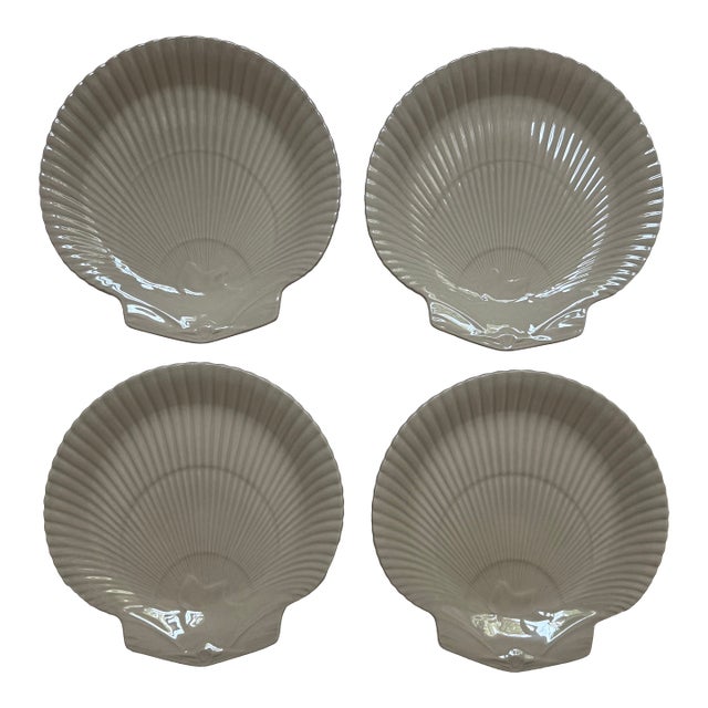 Mid 20th CenturyWedgwood Wedgwood of Etruria & Barlaston Nautilus Taupe Bone China Shell Plates -Set of 4 For Sale