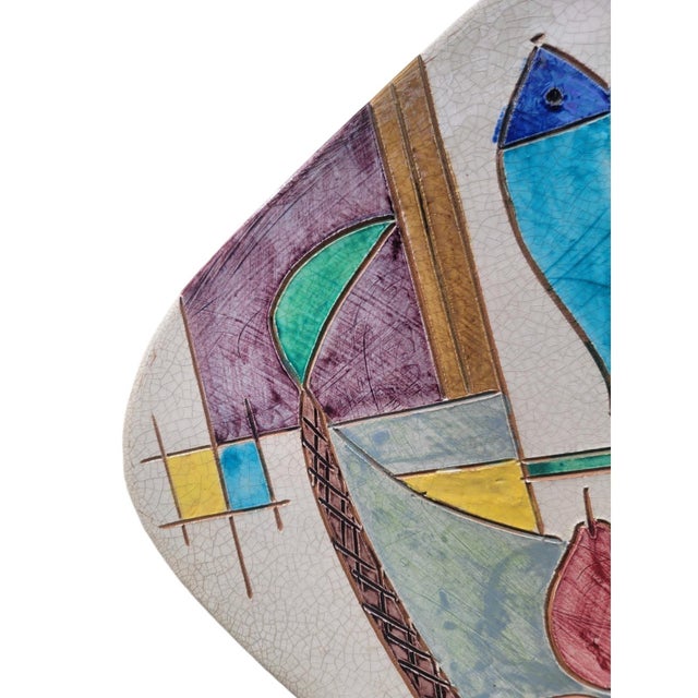 Raymor Vintage Raymor Mid Century Italian Ceramic Wall Plaque Still Life Art Tile 14.5" For Sale - Image 4 of 11