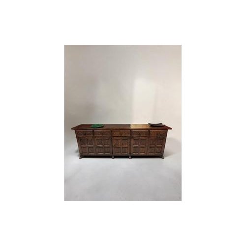 Large Spanish Rustic Carved Wood Credenza, in Good conditions. Designed 1920 to 1949