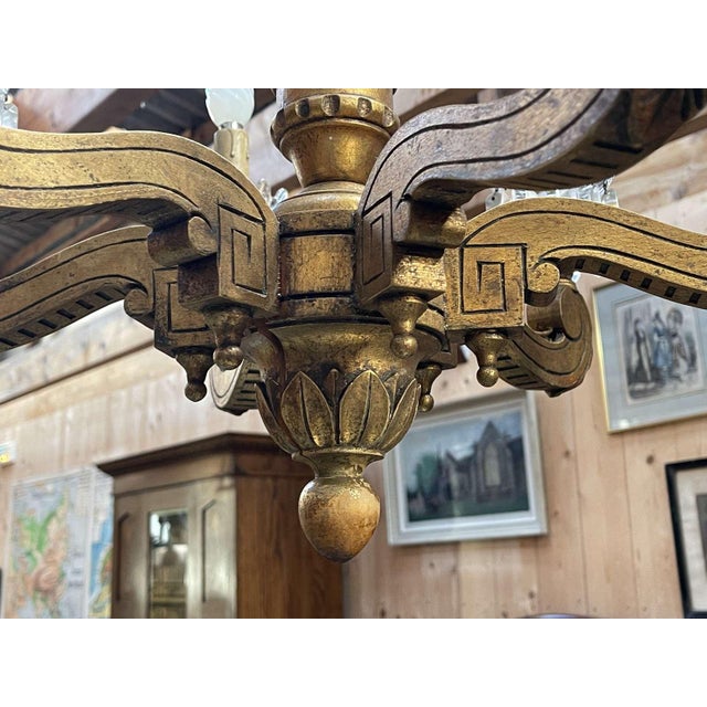 19th Century Gilded Wood Chandelier with Crystal Drops For Sale - Image 4 of 18