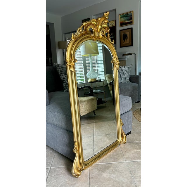Late 19th Century 19th Century French Rococo Style Gold Gilt Arched Floor or Wall Mirror For Sale - Image 5 of 18
