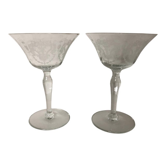 Vintage Elegant Etched Champagne Glasses S/ 2 Chairish
