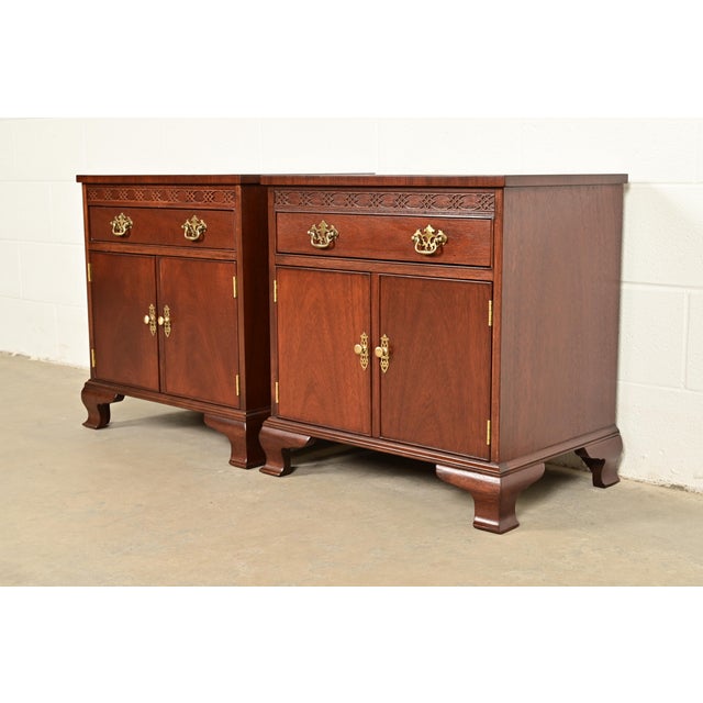 Baker Furniture Chippendale Carved Mahogany Nightstands, Newly Refinished For Sale - Image 15 of 15