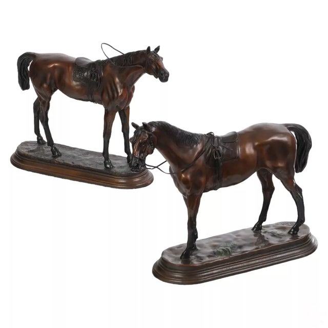 20th C. Race Horses, Patinated, Jules Moigniez (Fr. 1835-1894), Antique Bronze Statues - Set of 2 For Sale - Image 4 of 12
