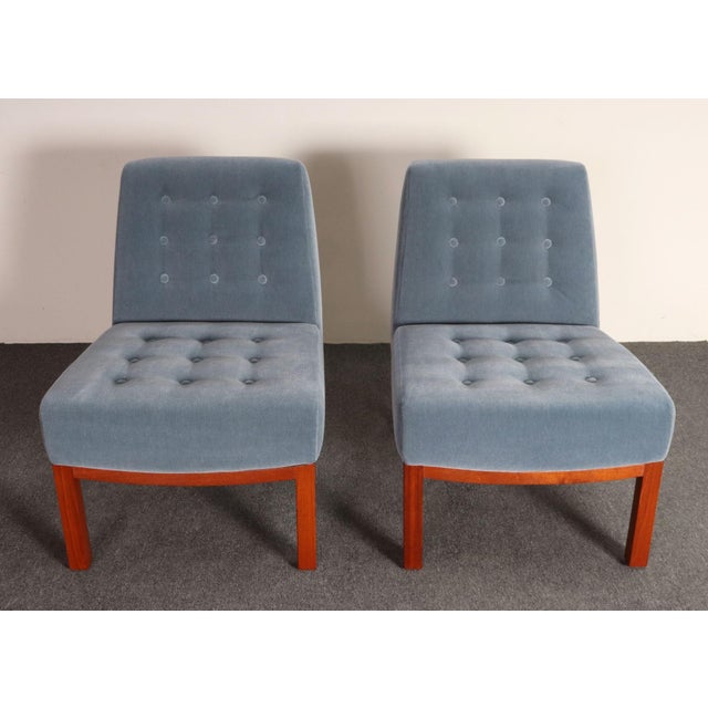1950s Pair of Mahogany and Blue Mohair Slipper Chairs by Edward Wormley for Dunbar For Sale - Image 5 of 18