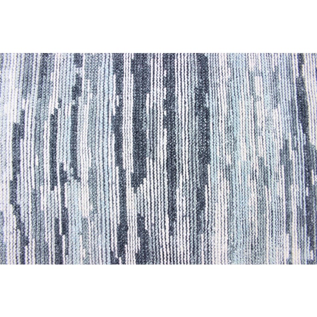 Gray Modern Runner Rug in Soft Gray With Subtle Blue Tones and Linear Pattern For Sale - Image 8 of 10