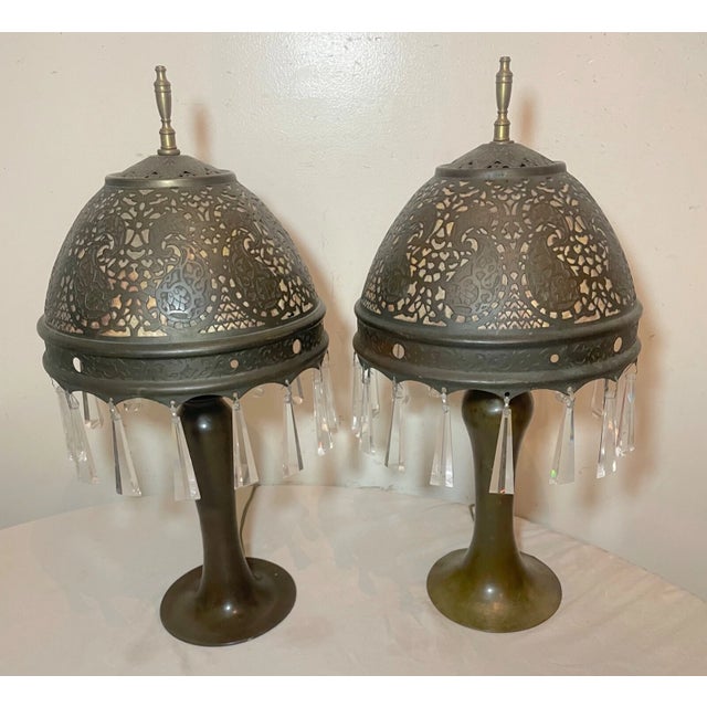 Antique Ornate Patinated Bonze Austrian Reticulated Electric Table Lamps - a Pair For Sale - Image 16 of 18