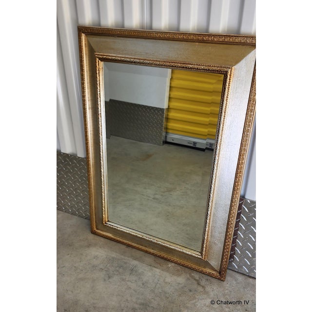 Silver 23 X 30.5 Gold & Silver-Leaf Beveled Glass Hanging Wall Mirror, Approx 20 Years Old For Sale - Image 8 of 10