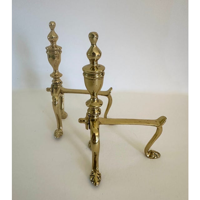 Late 19th Century Pair of Late 19th Century Victorian Brass Fire Dogs For Sale - Image 5 of 10