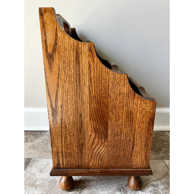 Brown Vintage Leick Furniture Solid Oak 3-Tier Magazine Rack & Record Caddy For Sale - Image 8 of 15