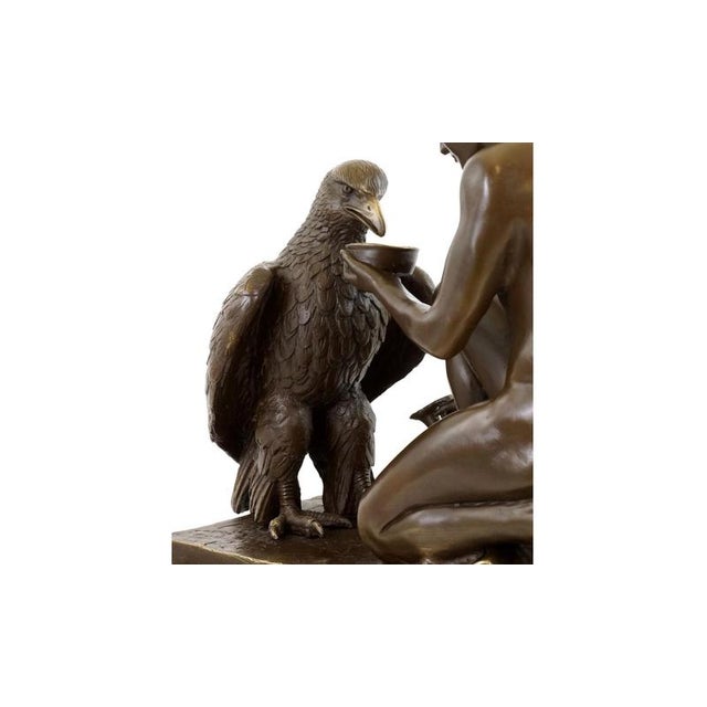 Metal Neo-Classical Nude Bronze Sculpture of Ganymede and Zeus' Eagle For Sale - Image 7 of 9