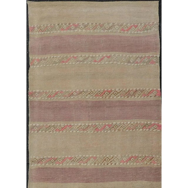 Textile Mid 20th Century Vintage Hand Woven Turkish Kilim Runner With Stripes Purple Taupe and Tan For Sale - Image 7 of 11
