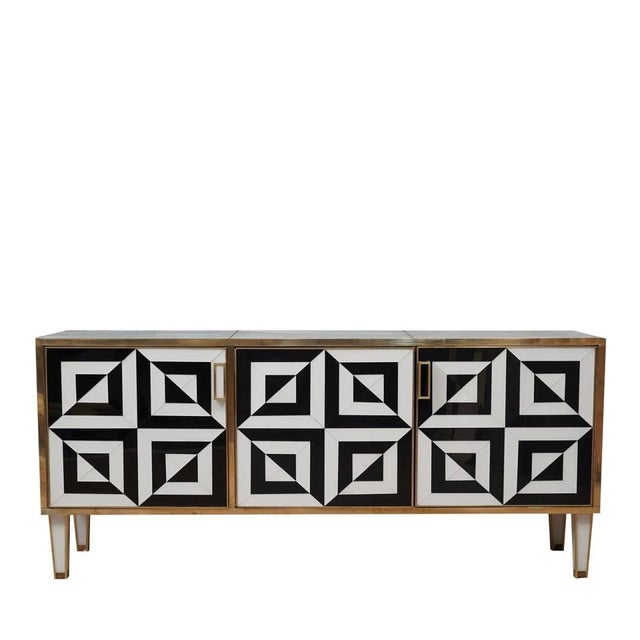 Contemporary Italian Sideboard in Black and White Optical Glass from Justfurnituress SRL For Sale - Image 3 of 8