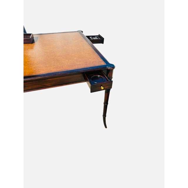 Brown 1980s Faux Bamboo Leather Top Mahjong Table For Sale - Image 8 of 14